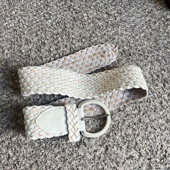 Abercrombie Fitch Wide Waist Belt White Distressed Leather Woven Braided M/L - Picture 1 of 6